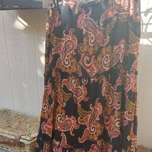 Boho Paisley Maxi Ruffle Skirt, Elastic Waist, Plus Size